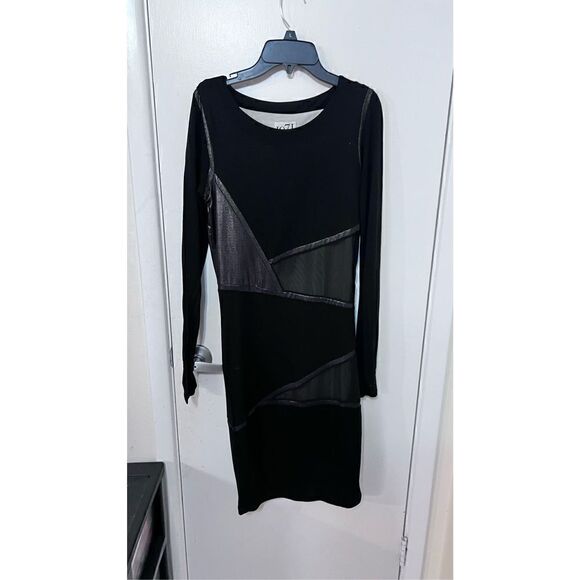 1971 Reiss Women's Long Sleeve Mesh Cutout Midi Dress Black Size S - Picture 1 of 10